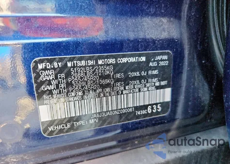2022 Mitsubishi Outlander Se from USA, damaged, VIN JA4J3UA80NZ090061